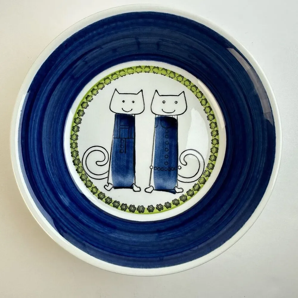 Rorstrand Sweden Laban Blue Cats Child's Bowl Plate Mug Cup Set Whimsical MCM